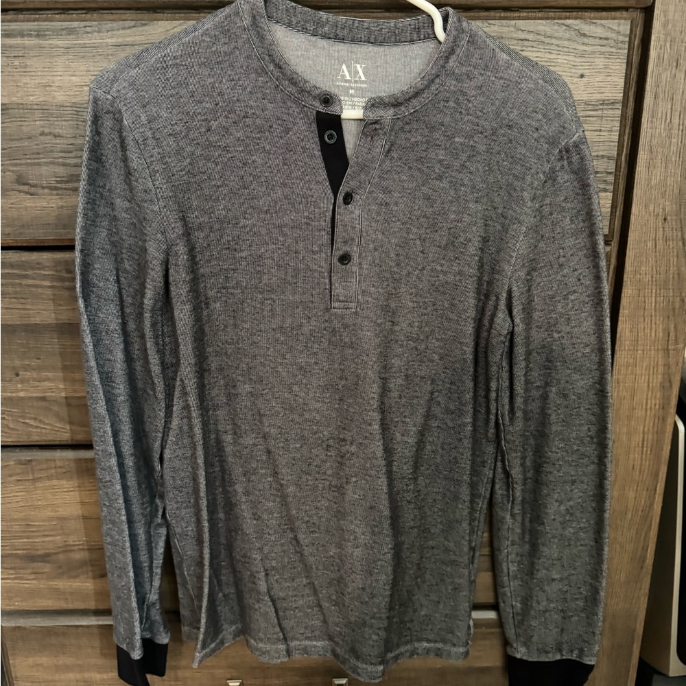 Men’s Armani Exchange Button Down Henley Gray Long Sleeve Shirt - Size Medium